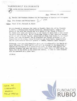ANUNCI DE LA VISITA DE F.R.T. A LA UNIVERSITAT DE VANDERBILT